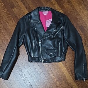 VIXEN by Micheline Pitt Bad Girl Vegan Leather Cropped Moto Jacket sz S BNWT